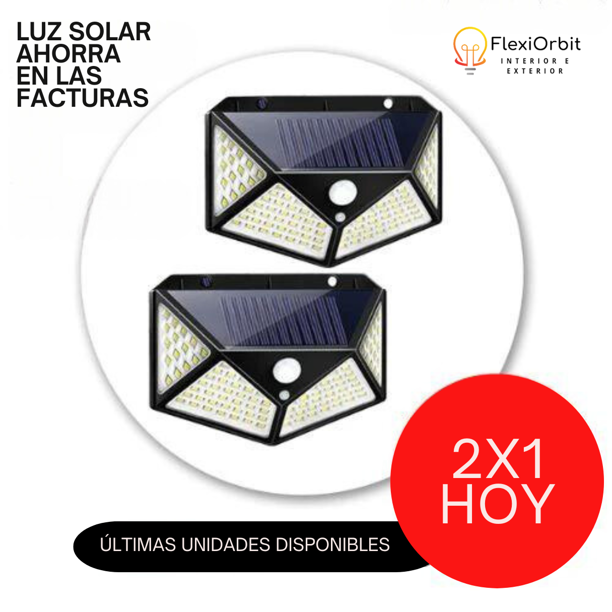 FlexiOrbit-Foco Solar con 100 LEDS, Sensor de Movimiento y Ángulo de 270º