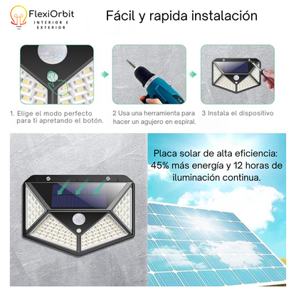 FlexiOrbit-Foco Solar con 100 LEDS, Sensor de Movimiento y Ángulo de 270º